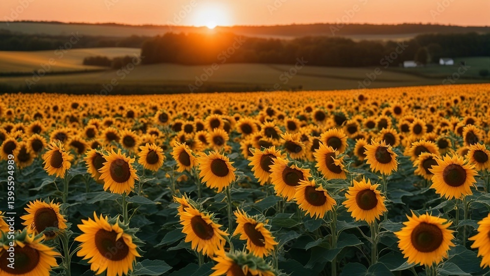 Obraz premium sunflower field at sunset sunflowers in a field at sunset