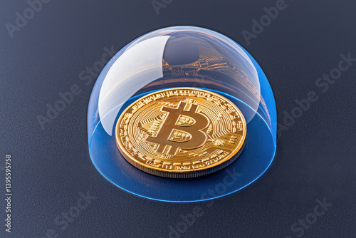 gold coin protected by blue dome symbolizes security in cryptocurrency