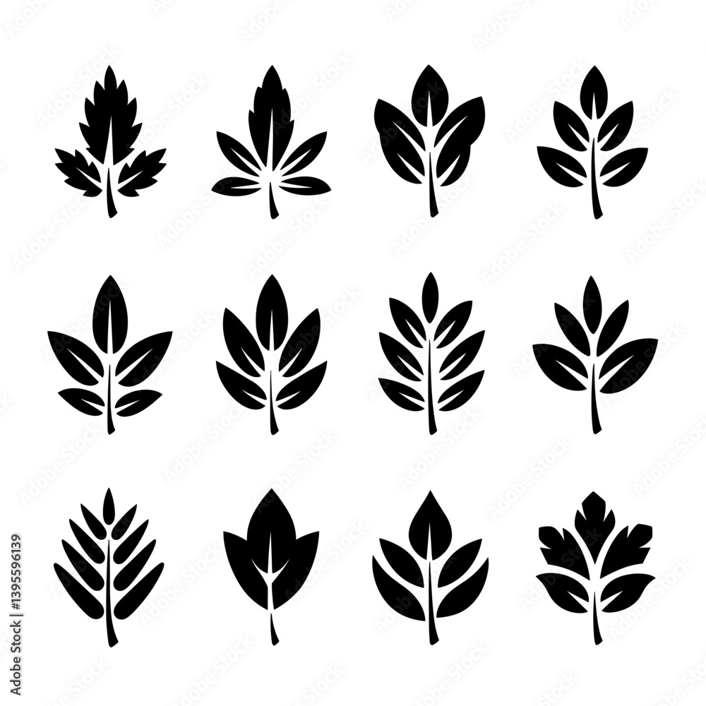 Fototapeta premium Leaf Silhouette Vector Bundle Black and White Leaf Clipart EPS Illustration