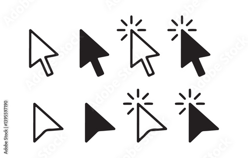 Cursor mouse click set. Click arrow vector. computer mouse click cursor icons.  pointing hand clicks icons. Click cursor. Vector. Illustration Eps 10