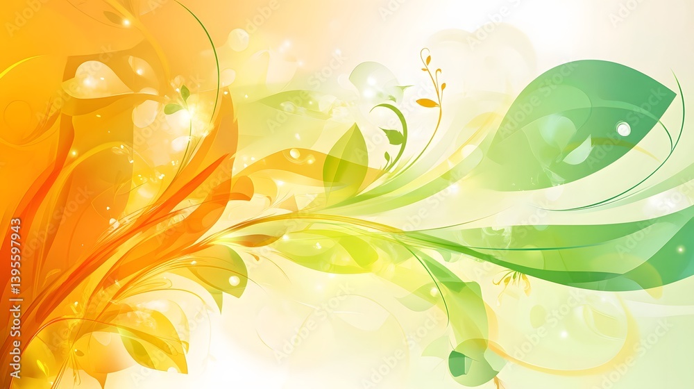 A vibrant abstract floral design with warm orange and cool green tones. A vibrant abstract floral design with warm orange and cool green tones.