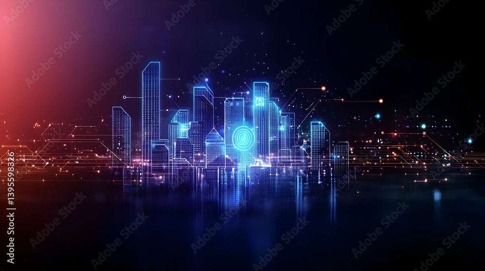 Naklejka premium Futuristic Neon Cityscape At Night