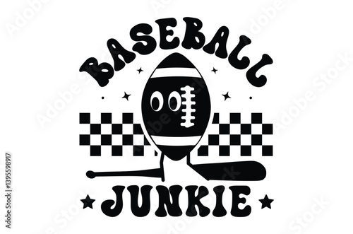 Baseball junkie svg, Funny Baseball quote, retro Baseball wavy typography sublimation SVG, game day t shirt, football svg, Cut Files Cricut, Vintage Baseball design bundle, eps, png