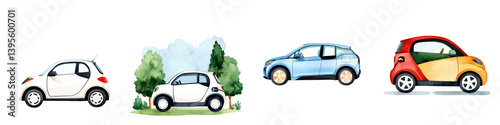 Colorful Compact Cars in a Bright and Cheerful Urban Setting