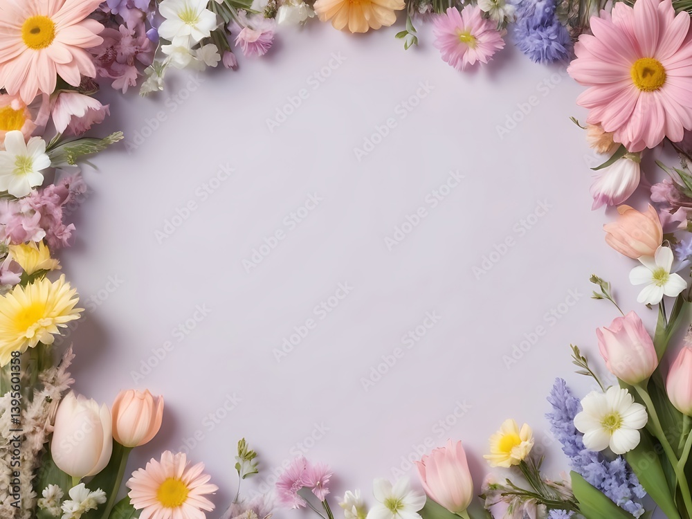 Beautiful Flower Border Frame Background with Blank Center Space for Text Beautiful Flower Border Frame Background with Blank Center Space for Text