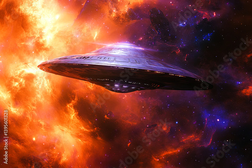 UFO in Cosmic Nebula