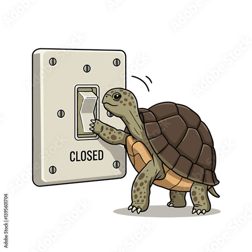 Turning off Switch: A whimsical illustration of a turtle attempting to switch off a light, offering a lighthearted take on energy conservation.