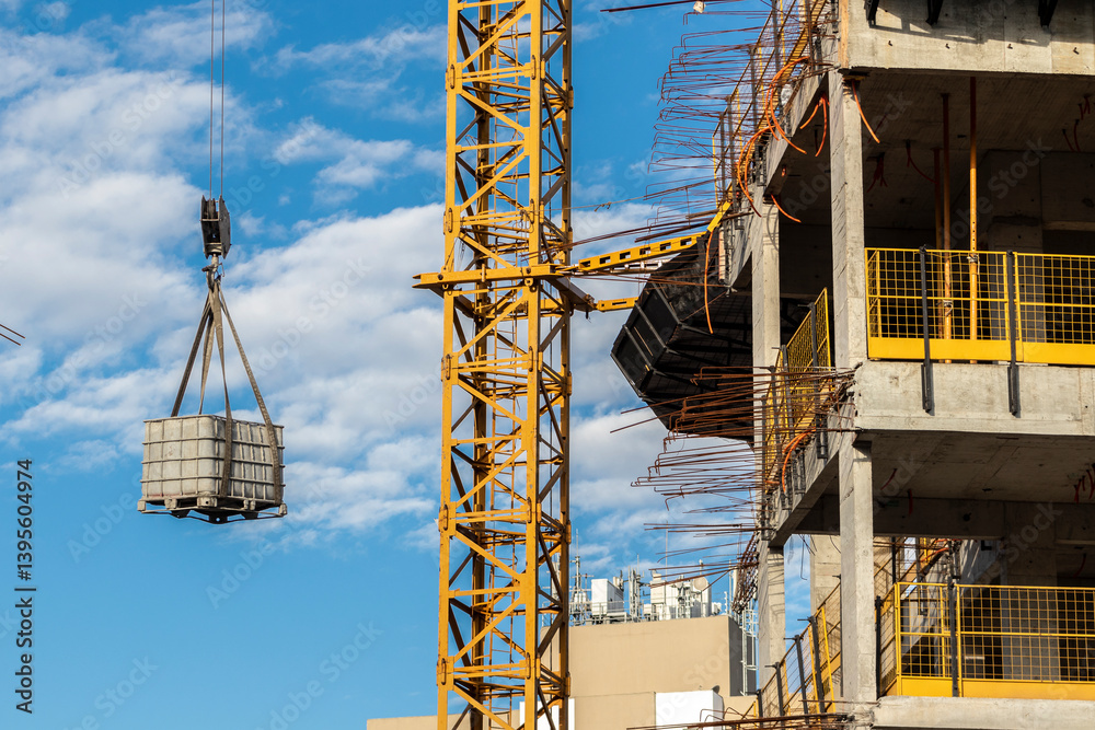 crane carries some products at a construction site in a city in Brazil