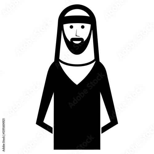 Simple Black and White Icons of Men and Women in Traditional Middle Eastern Attire