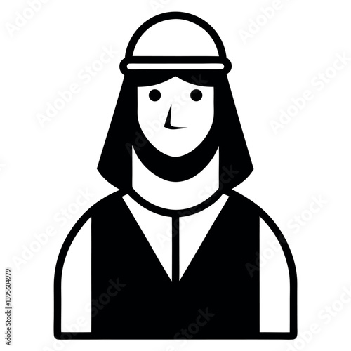 Simple Black and White Icons of Men and Women in Traditional Middle Eastern Attire