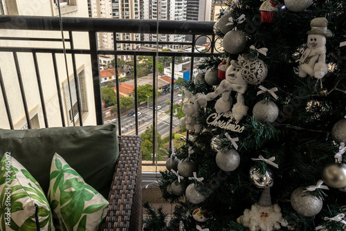 Obraz na płótnie Detail of decoration and accessories on the Christmas tree of a residence in Brazil w salonie