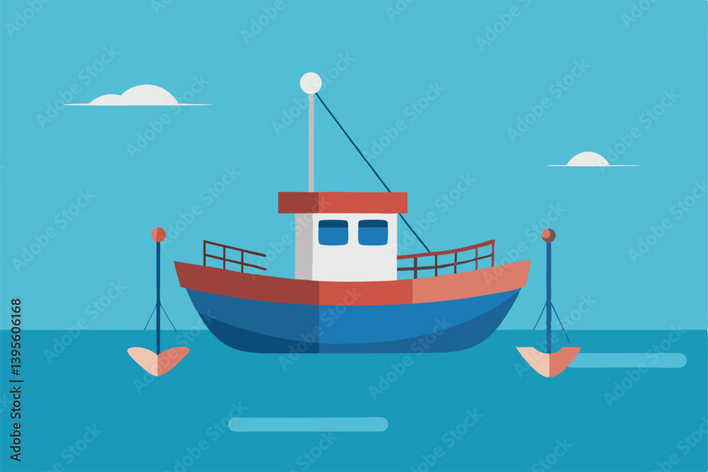 a-small-fishing-boat-floating-on-the-calm-sea a-small-fishing-boat-floating-on-the-calm-sea