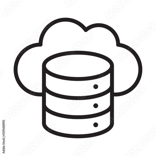 Cloud database icon outline collection in black and on white background