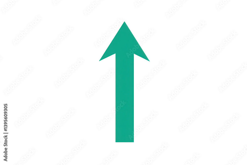A teal arrow pointing upwards against a completely dark space area on transparent background A teal arrow pointing upwards against a completely dark space area on transparent background