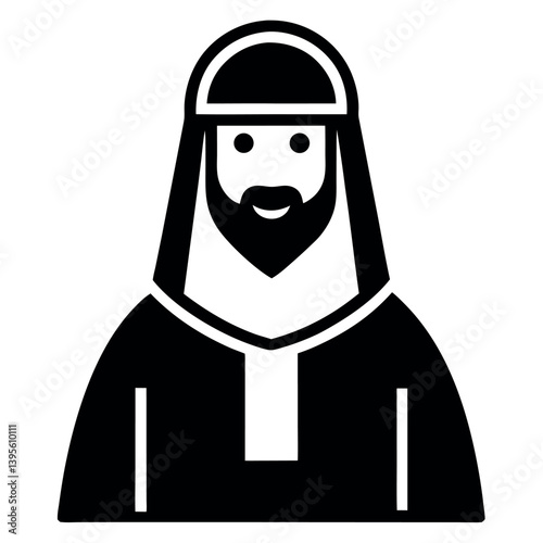 A set of six black and white silhouette icons depicting men wearing traditional Middle Eastern garments.