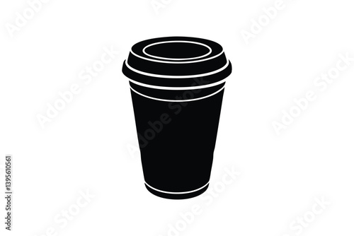 Silhouette art design of a takeaway coffee cup with a secure lid.eps