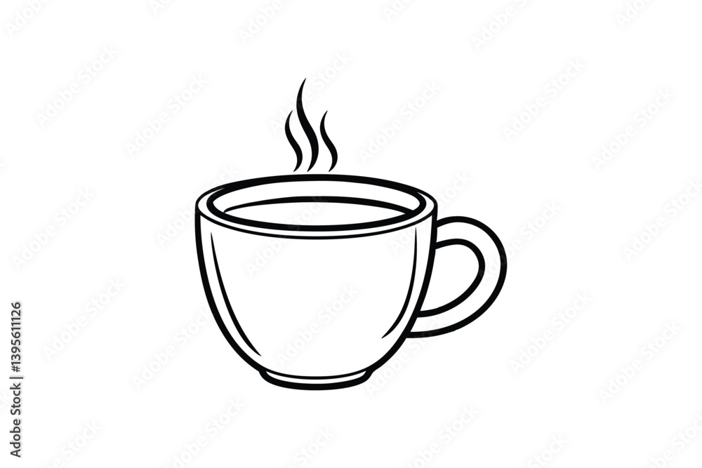 Line art design of a classic coffee mug with steam rising above.eps Line art design of a classic coffee mug with steam rising above.eps