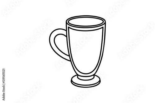 Line art design of a tall latte mug with a curved body and small handle.eps