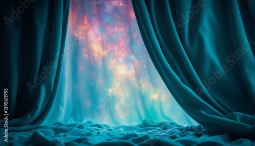 Worn velvet drapes, iridescent blues and purples, ultramarine, cerulean, auroral green, star systems.