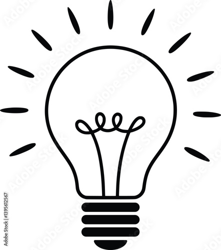 Bold Light Bulb Icon, Simple Black Outline Idea Symbol
