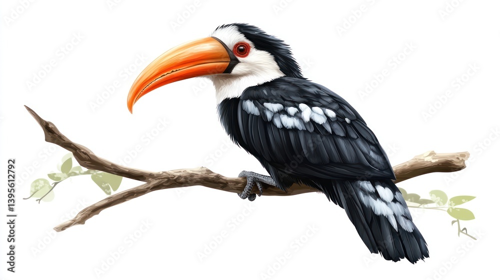 White-cheeked toucan perched on branch, jungle background, wildlife illustration White-cheeked toucan perched on branch, jungle background, wildlife illustration