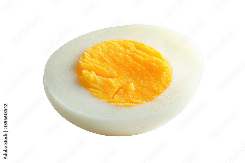 A halved boiled egg showing the yolk isolated on dark surface on transparent background A halved boiled egg showing the yolk isolated on dark surface on transparent background