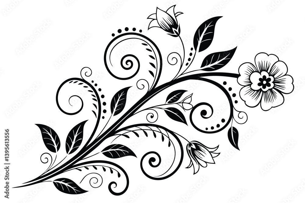 Elegant Floral Line Art Design Black and White Illustration Elegant Floral Line Art Design Black and White Illustration