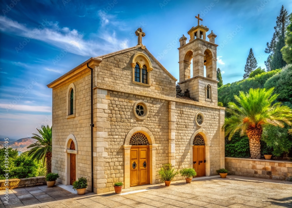 Fototapeta premium Dir Rafat Monastery, Holy Land, Catholic Shrine, Palestine, March 2021