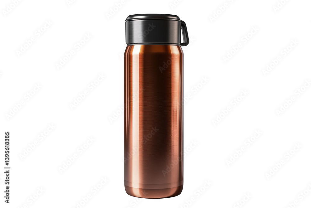 Isolated metallic bottle with black cap on a dark background view on transparent background Isolated metallic bottle with black cap on a dark background view on transparent background