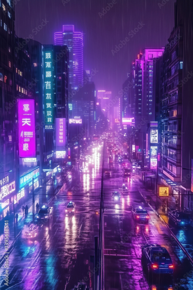 Obraz premium Glowing Sci-Fi Highway through Tech District