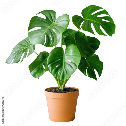 Wallpaper Mural A monstera deliciosa plant in a terracotta pot on a dark setting on transparent background Torontodigital.ca