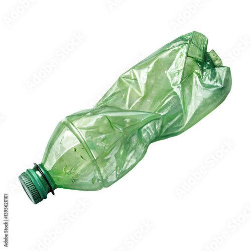 PNG File of Crushed Green Plastic Bottle Transparent photo