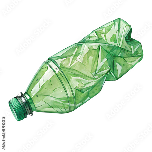 Crushed Bottle PNG Green Plastic with Clear Backdrop photo