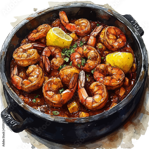 Gumbo, watercolor illustration, isolated on a white background.

