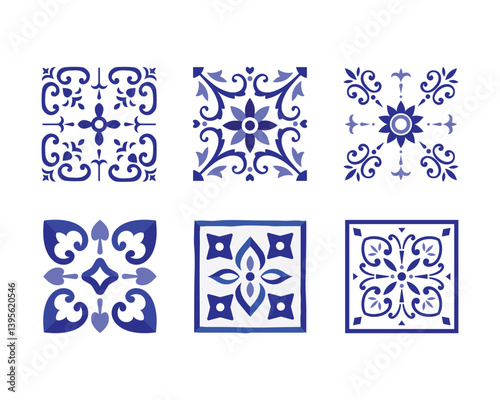 ceramic tile pattern, Porcelain decorative background design, blue and white floral decor