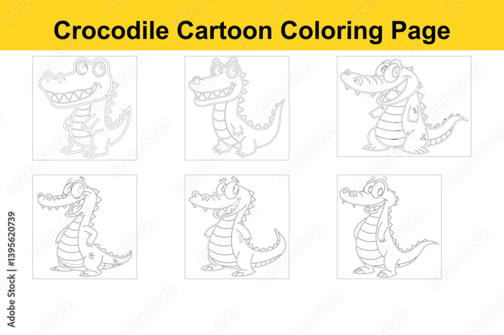 Fototapeta premium Cute Crocodile Cartoon Coloring Page For Kids