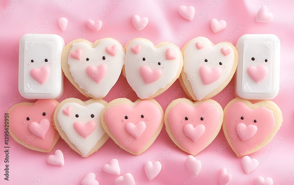 Cute Heart Cookies on Pink Cute Heart Cookies on Pink