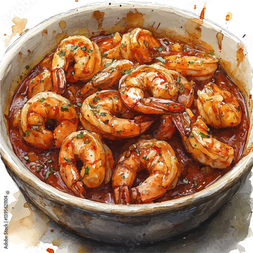 Gumbo, watercolor illustration, isolated on a white background.

