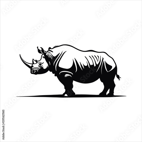 Black and White Rhino Silhouette Vector Illustration for Wildlife Logo Design and Safari-Themed Graphic Art Projects