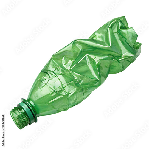 Crushed Green Plastic Bottle on Transparent PNG Background photo