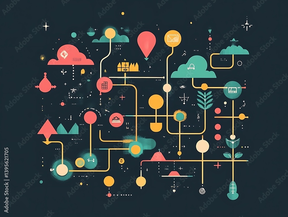 A vibrant abstract illustration of interconnected systems and processes.
