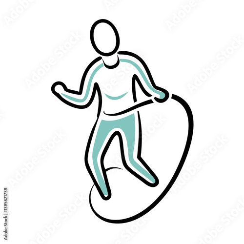 Jumping Rope Outline Figure in Motion Against White Background  