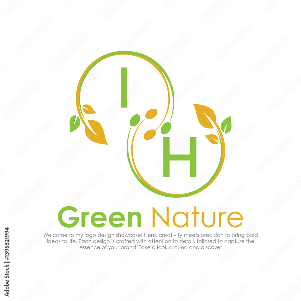 Fototapeta premium initial monogram logo for Green nature With circle shape creative design.