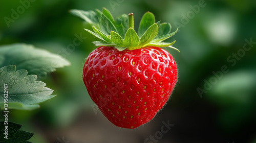 Single Ripe Strawberry on Plant
