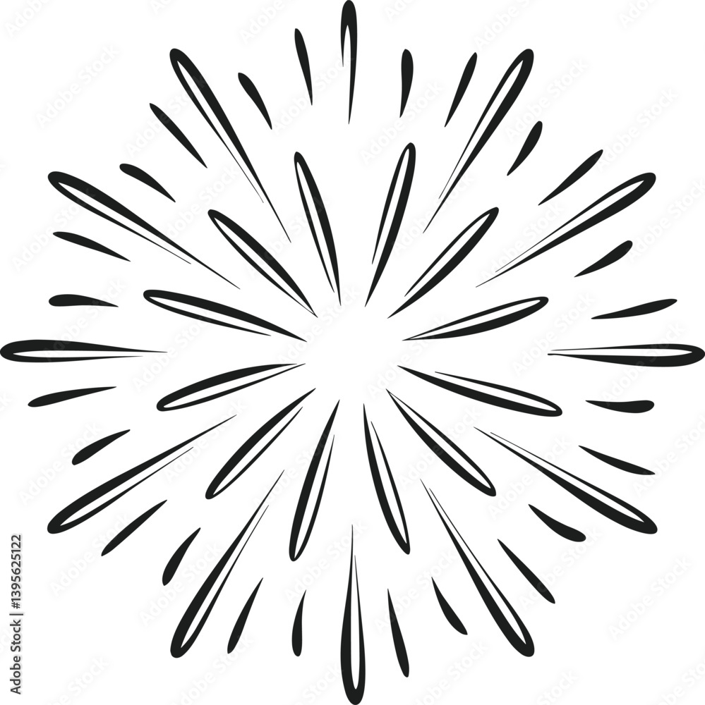 Naklejka premium Minimal Firework Burst Silhouette Vector – Festive Radial Spark Explosion Graphic