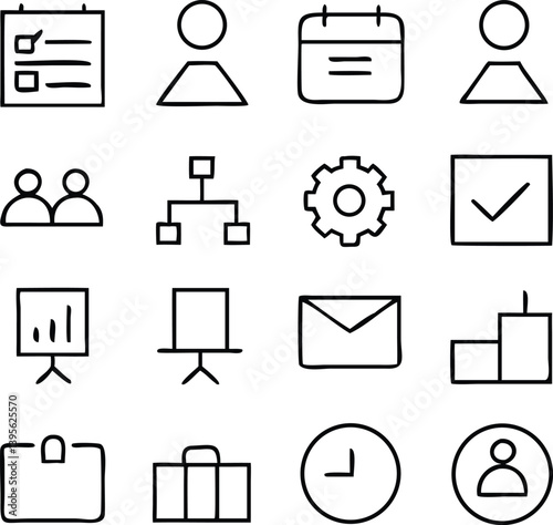 Organization Icons Set Pack Vector | Planning, Structure & Management Line Icon Pack