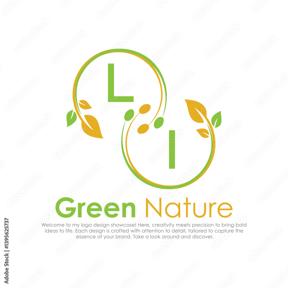 Fototapeta premium initial monogram logo for Green nature With circle shape creative design.
