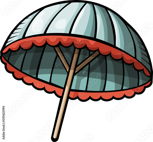Cartoon funny Blue Beach Umbrella with Red Trim