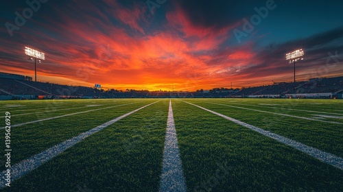 Sunset over a football field