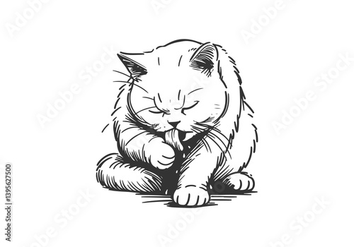 British Shorthair Cat Hand Drawn Illustration Sketch Vector Isolated for Graphic Resource